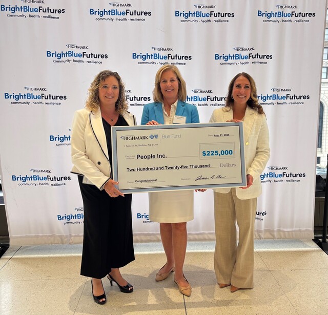 check presentation, two People Inc. staff and Highmakr employee, $225,000 Highmark Blue Fund check