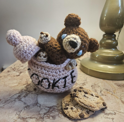 Crochet bear in a cookie jar