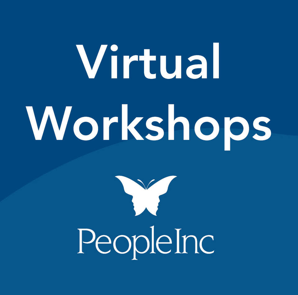 Dark blue background with People Inc. butterfly faces logo with content: Virtual Workshops