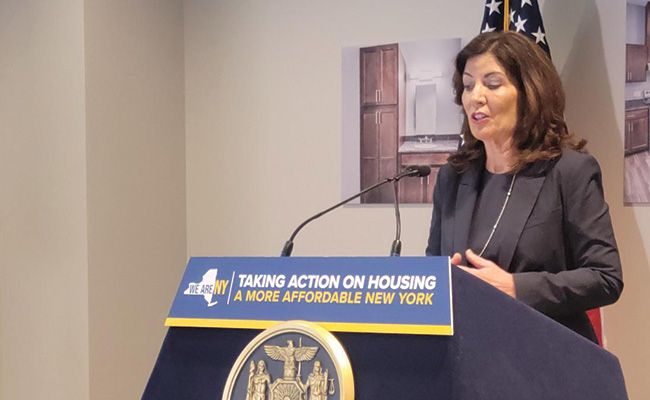 NYS Governor Kathy Hochul Speaks During People Inc.'s Folwell Senior Apartments Ribbon Cutting