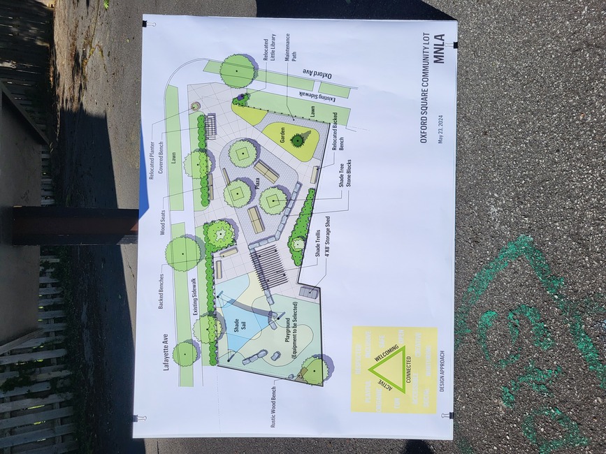 Rendering of Oxford Square Community Lot's new gathering space